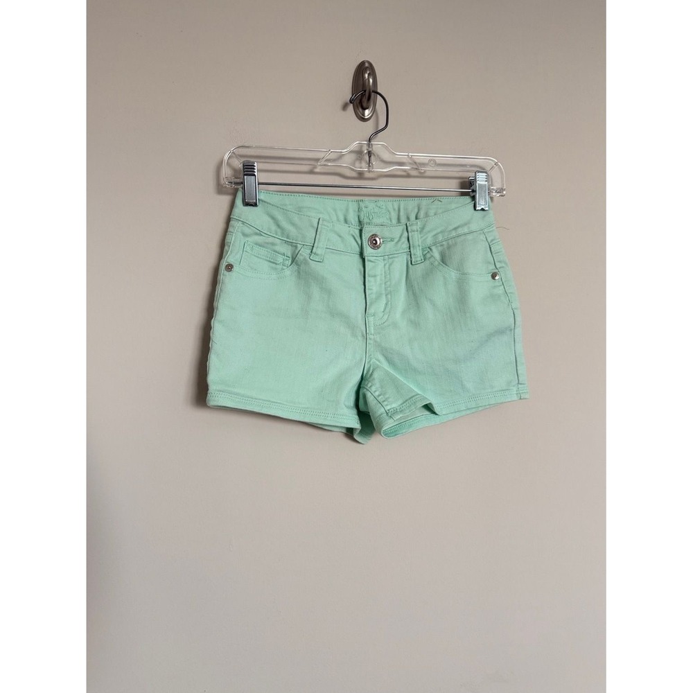 Justice Girls Mint Green Stretch Denim Shorts Size 14S Mid Rise Summer Casual